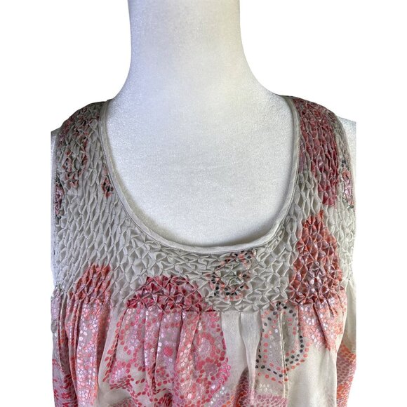 Catherine MaLendrino Size 8 Silk Dress Lined Smocked Shift Flow Boho Gray Coral - Picture 6 of 9